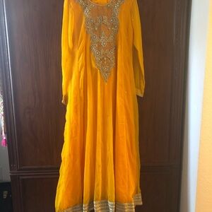 Yellow Embellished Long Dress